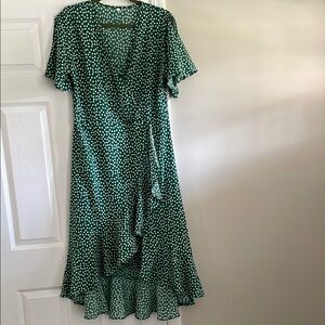 Amazon Green and White Ruffled Wrap Sundress